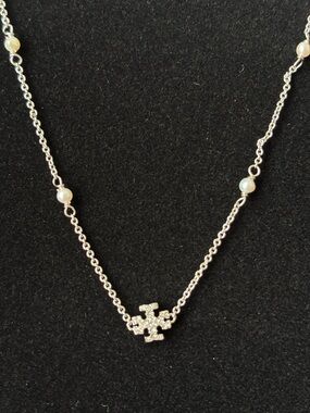 Tory Burch Silver Necklace diamonds & pearls